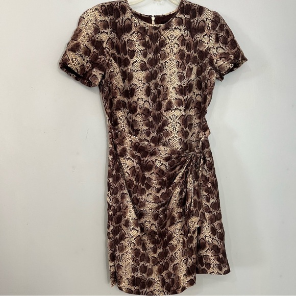 Vintage Silk Neutral Snakeskin Short Sleeve Wrap Dress Animal Print Date Night - Picture 6 of 15